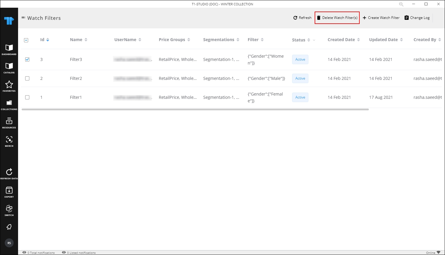 Delete and activate watch filters Trasix Knowledge Base